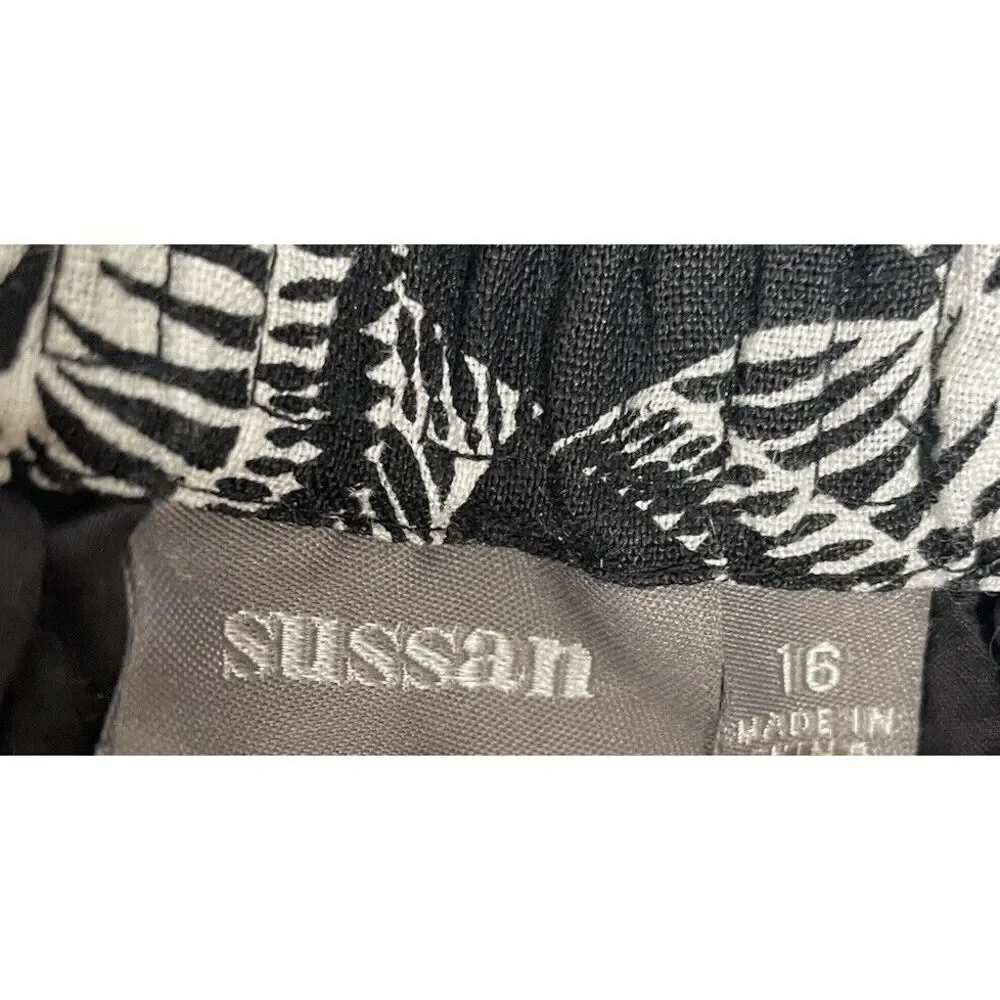 Sussan Skirt Size 16 100% Linen Black White Floral Tropical Pencil Straight